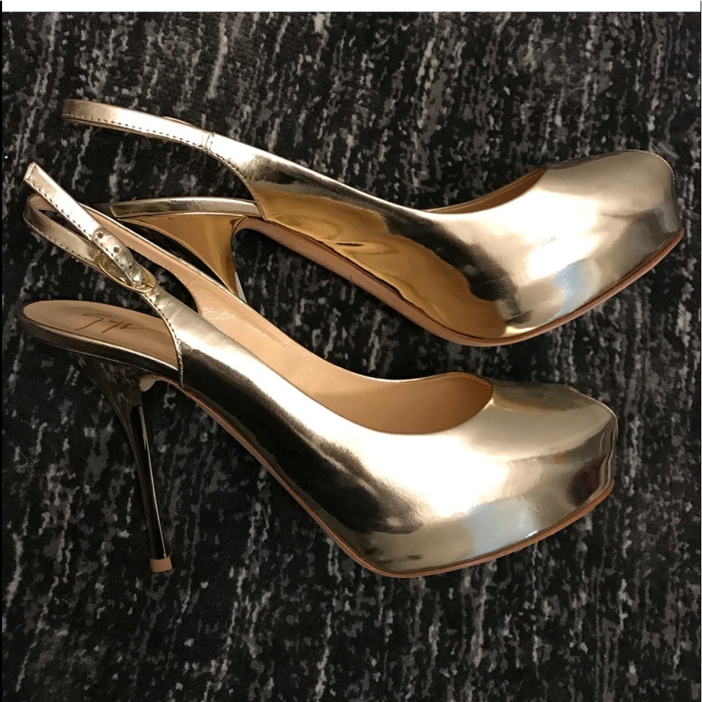 Gold open toe heels